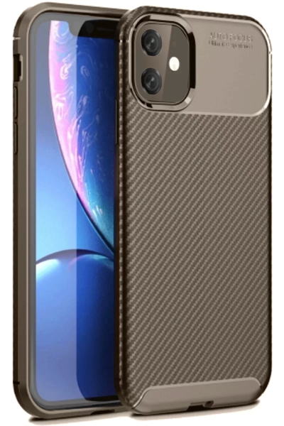 Apple iPhone 11 Kılıf Auto Focus Karbon Kapak - Kahverengi