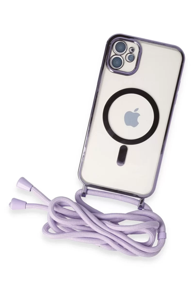 Apple iPhone 11 Kılıf Divo Lazer Askılı Magsafe Kapak - Lila