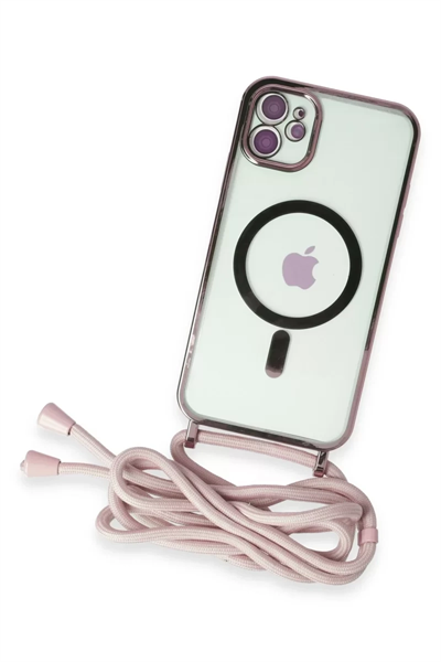 Apple iPhone 11 Kılıf Divo Lazer Askılı Magsafe Kapak - Pembe