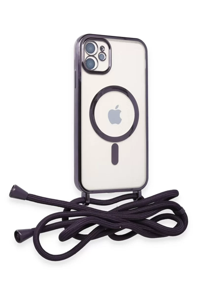 Apple iPhone 11 Kılıf Divo Lazer Askılı Magsafe Kapak - Derin Mor