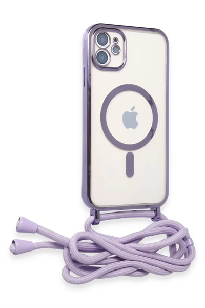 Apple iPhone 11 Kılıf Divo Lazer Askılı Magsafe Kapak - Lila