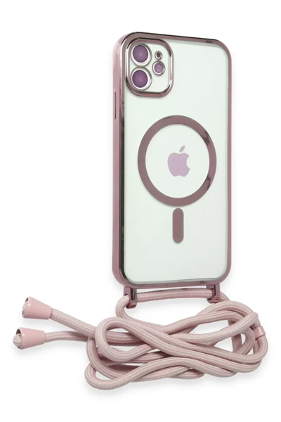 Apple iPhone 11 Kılıf Divo Lazer Askılı Magsafe Kapak - Pembe