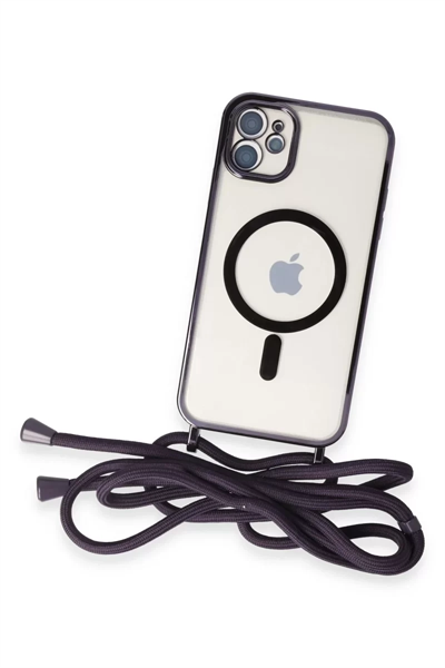 Apple iPhone 11 Kılıf Divo Lazer Askılı Magsafe Kapak - Derin Mor