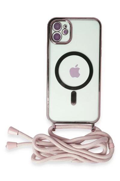 Apple iPhone 11 Kılıf Divo Lazer Askılı Magsafe Kapak - Pembe