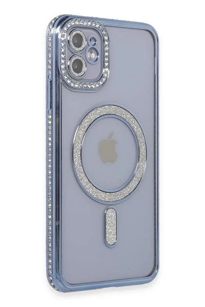 Apple iPhone 11 Kılıf Joke Simli Magneticsafe Kılıf - Mavi