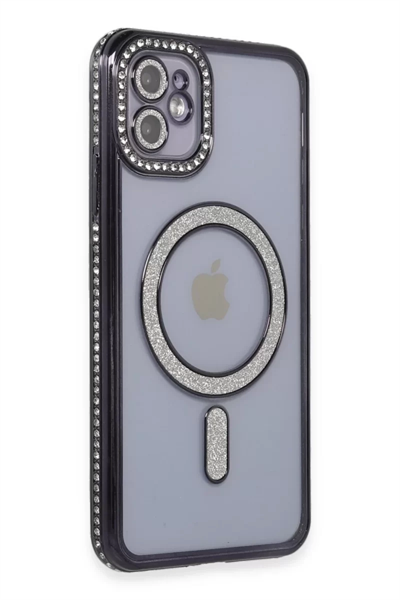 Apple iPhone 11 Kılıf Joke Simli Magneticsafe Kılıf - Siyah
