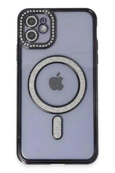 Apple iPhone 11 Kılıf Joke Simli Magneticsafe Kılıf - Siyah