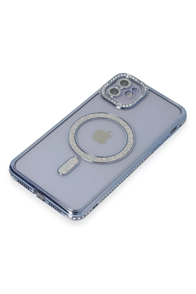 Apple iPhone 11 Kılıf Joke Simli Magneticsafe Kılıf - Mavi