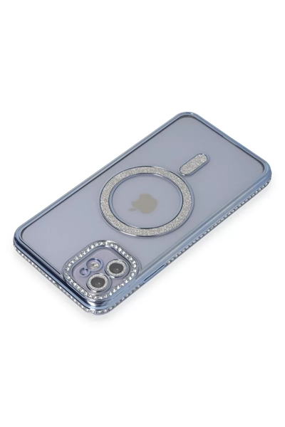 Apple iPhone 11 Kılıf Joke Simli Magneticsafe Kılıf - Mavi