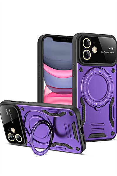 Apple iPhone 11 Kılıf Joy Lens Standlı Kapak - Mor