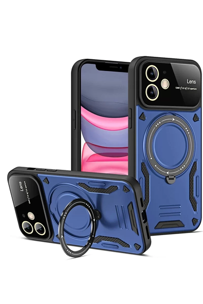 Apple iPhone 11 Kılıf Joy Lens Standlı Kapak - Lacivert