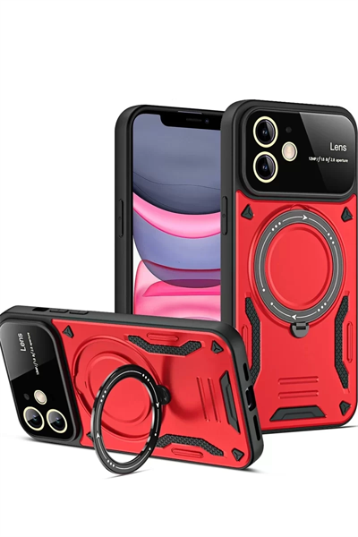 Apple iPhone 11 Kılıf Joy Lens Standlı Kapak - Kırmızı