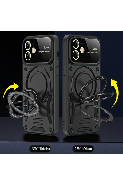 Apple iPhone 11 Kılıf Joy Lens Standlı Kapak - Koyu Yeşil