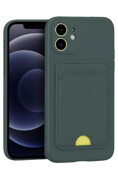 Apple iPhone 11 Kılıf Kelvin Kartvizitli Silikon - Koyu Yeşil
