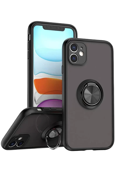 Apple iPhone 11 Kılıf Montreal Yüzüklü Silikon Kapak - Siyah