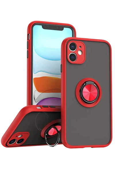Apple iPhone 11 Kılıf Montreal Yüzüklü Silikon Kapak - Kırmızı