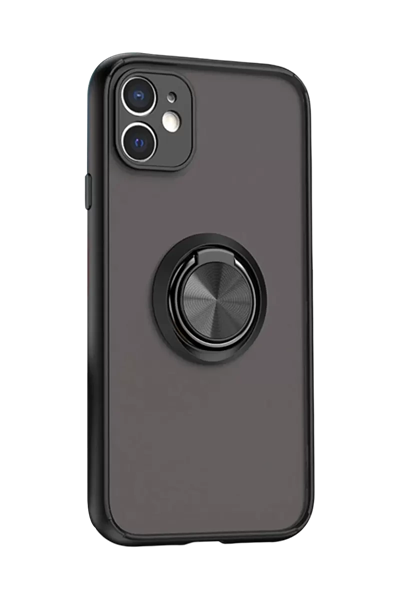 Apple iPhone 11 Kılıf Montreal Yüzüklü Silikon Kapak - Siyah