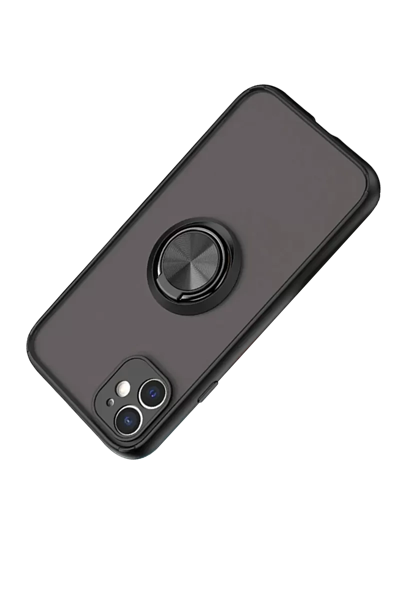 Apple iPhone 11 Kılıf Montreal Yüzüklü Silikon Kapak - Siyah
