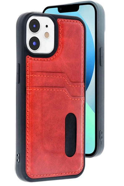 Apple iPhone 11 Kılıf Sara Kartvizitli Deri Kılıf - Kırmızı