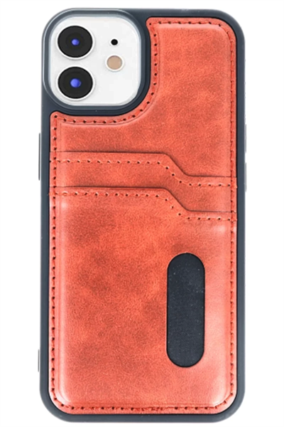 Apple iPhone 11 Kılıf Sara Kartvizitli Deri Kılıf - Taba