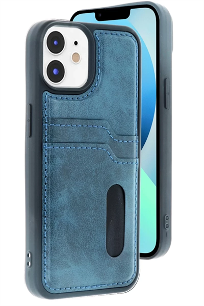 Apple iPhone 11 Kılıf Sara Kartvizitli Deri Kılıf - Lacivert