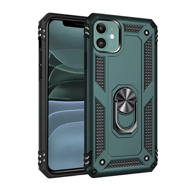 Apple iPhone 11 Kılıf Sofya Yüzüklü Silikon Kapak - Yeşil