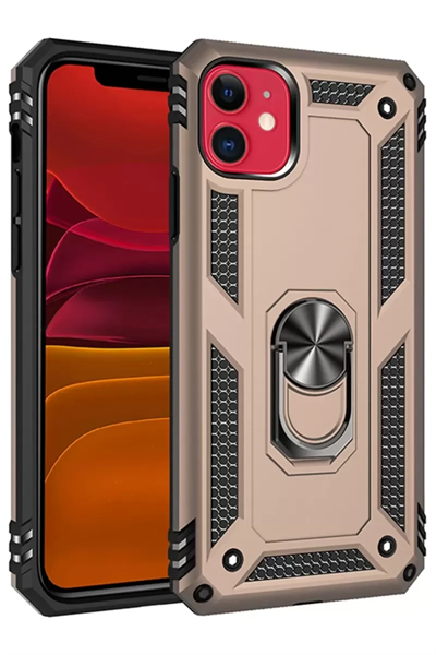 Apple iPhone 11 Kılıf Sofya Yüzüklü Silikon Kapak - Gold
