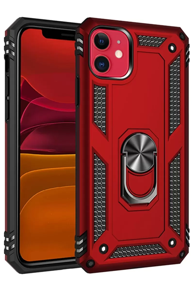 Apple iPhone 11 Kılıf Sofya Yüzüklü Silikon Kapak - Kırmızı