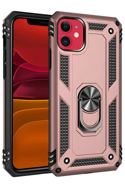 Apple iPhone 11 Kılıf Sofya Yüzüklü Silikon Kapak - Rose