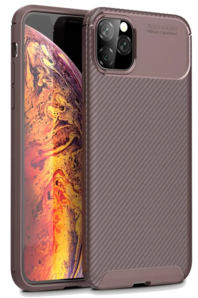 Apple iPhone 11 Pro Kılıf Auto Focus Karbon Kapak - Kahverengi