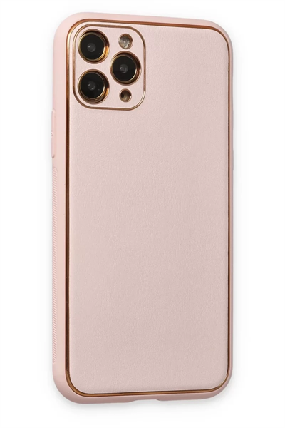 Apple iPhone 11 Pro Kılıf Coco Deri Silikon Kapak - Pudra