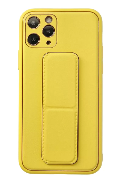 Apple iPhone 11 Pro Kılıf Coco Deri Standlı Kapak - Sarı