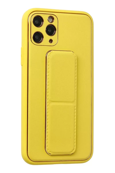 Apple iPhone 11 Pro Kılıf Coco Deri Standlı Kapak - Sarı