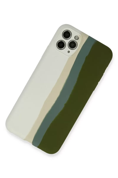 Apple iPhone 11 Pro Kılıf Ebruli Lansman Silikon - Beyaz-Yeşil