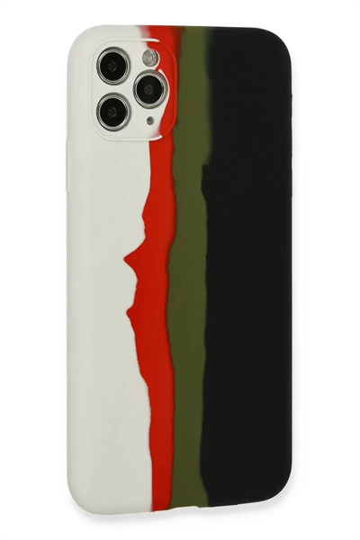 Apple iPhone 11 Pro Kılıf Ebruli Lansman Silikon - Beyaz-Siyah