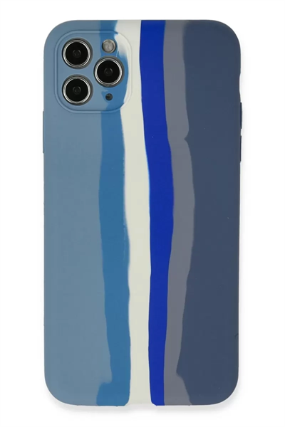 Apple iPhone 11 Pro Kılıf Ebruli Lansman Silikon - Mavi-Gri