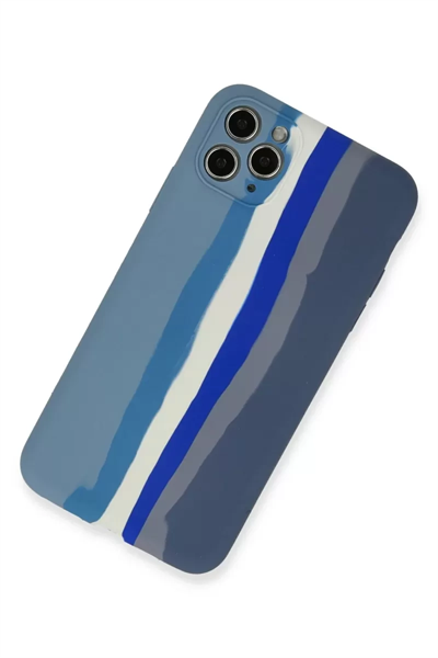 Apple iPhone 11 Pro Kılıf Ebruli Lansman Silikon - Mavi-Gri