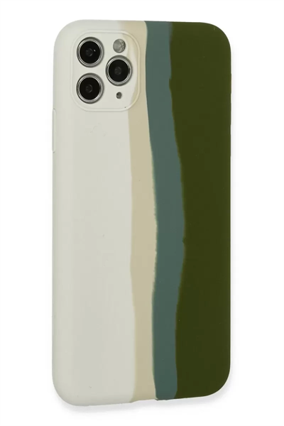 Apple iPhone 11 Pro Kılıf Ebruli Lansman Silikon - Beyaz-Yeşil