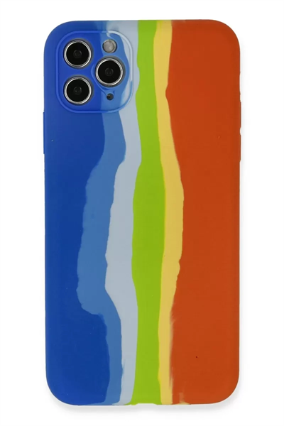 Apple iPhone 11 Pro Kılıf Ebruli Lansman Silikon - Mavi-Turuncu