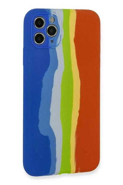 Apple iPhone 11 Pro Kılıf Ebruli Lansman Silikon - Mavi-Turuncu