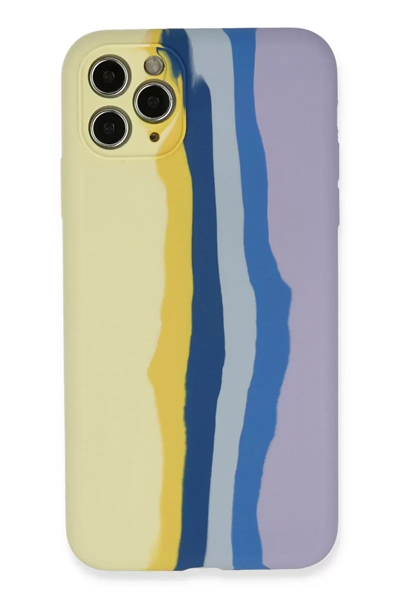 Apple iPhone 11 Pro Kılıf Ebruli Lansman Silikon - Sarı-Lila