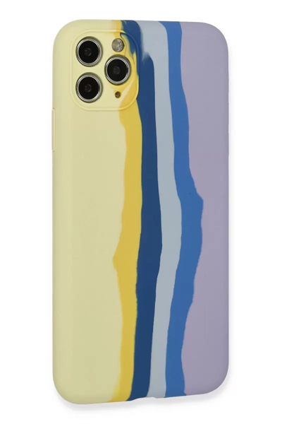 Apple iPhone 11 Pro Kılıf Ebruli Lansman Silikon - Sarı-Lila