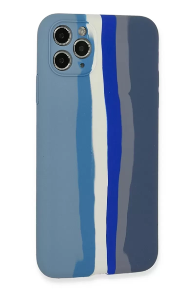 Apple iPhone 11 Pro Kılıf Ebruli Lansman Silikon - Mavi-Gri