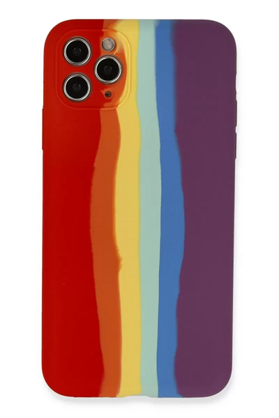Apple iPhone 11 Pro Kılıf Ebruli Lansman Silikon - Kırmızı-Mor