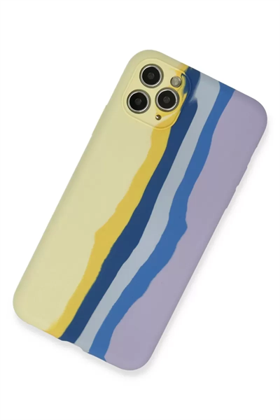 Apple iPhone 11 Pro Kılıf Ebruli Lansman Silikon - Sarı-Lila