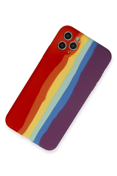 Apple iPhone 11 Pro Kılıf Ebruli Lansman Silikon - Kırmızı-Mor