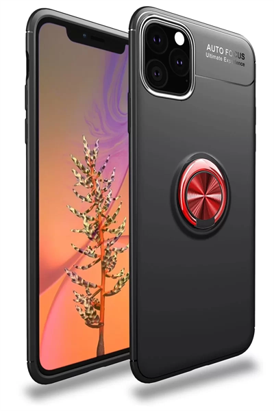 Apple iPhone 11 Pro Kılıf Range Yüzüklü Silikon - Siyah-Kırmızı