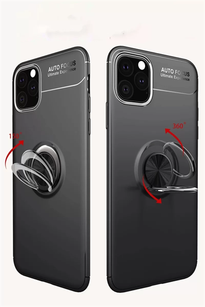 Apple iPhone 11 Pro Kılıf Range Yüzüklü Silikon - Siyah-Mavi