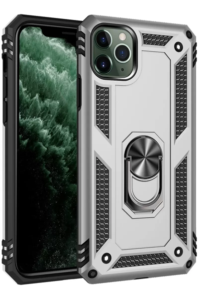 Apple iPhone 11 Pro Kılıf Sofya Yüzüklü Silikon Kapak - Gümüş