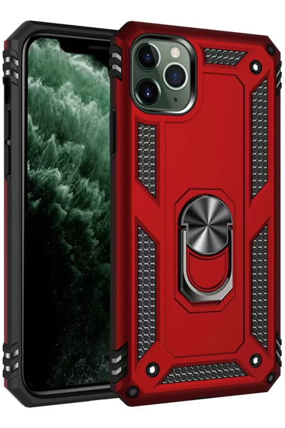 Apple iPhone 11 Pro Kılıf Sofya Yüzüklü Silikon Kapak - Kırmızı